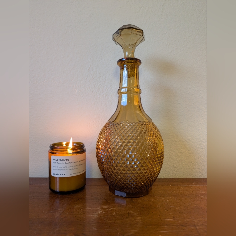 Vintage Amber Diamond Point Decanter
